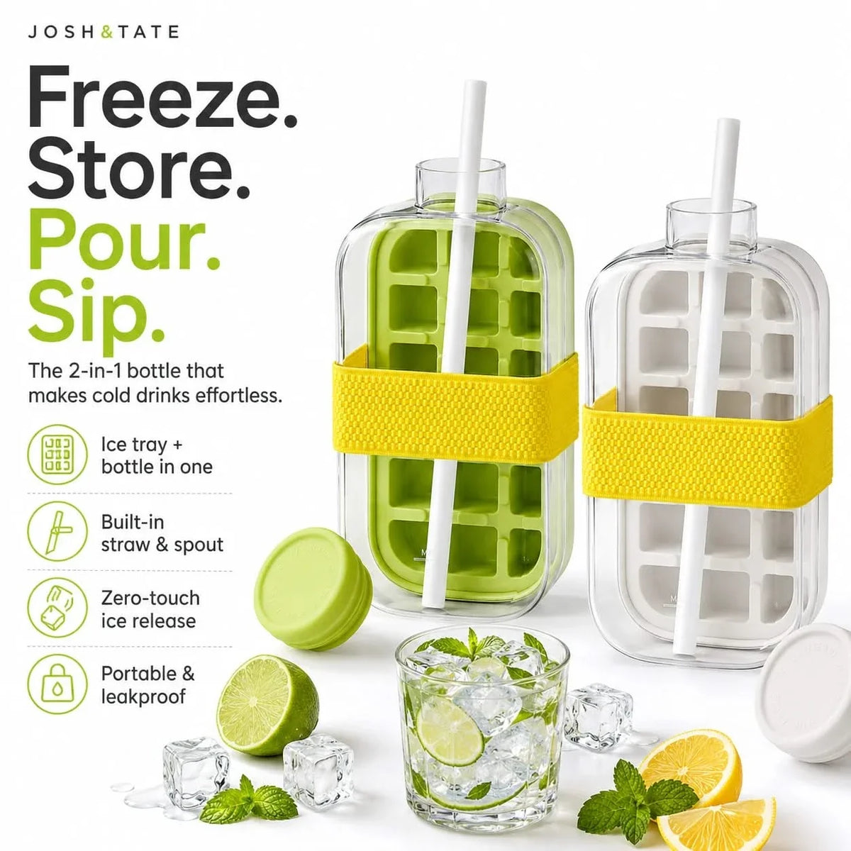 Freezer-Bottle Combo with Pour Spout – Silicone Ice Maker and Insulated Drinkware for Smoothies, Cold Beverages & Home Hydration | Thomler
