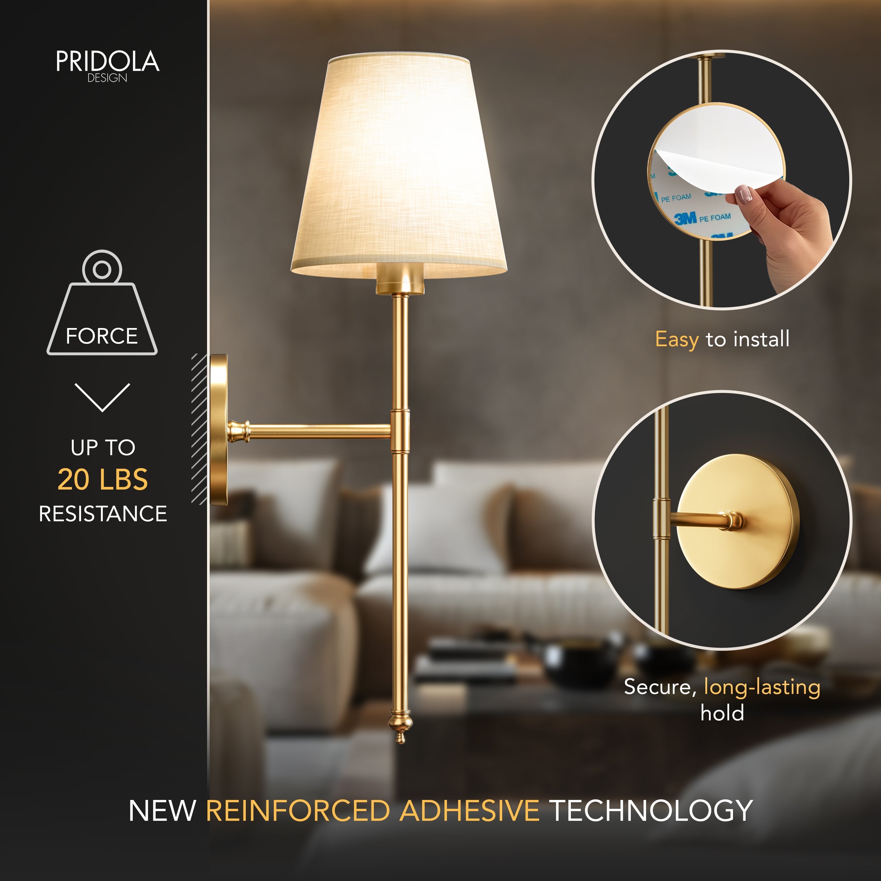 Wall Lamp Metal 51.5 cm Gold Bedroom Wireless Remote Controlled Reading Light Pair Scandinavian Interior Lighting | Thomler
