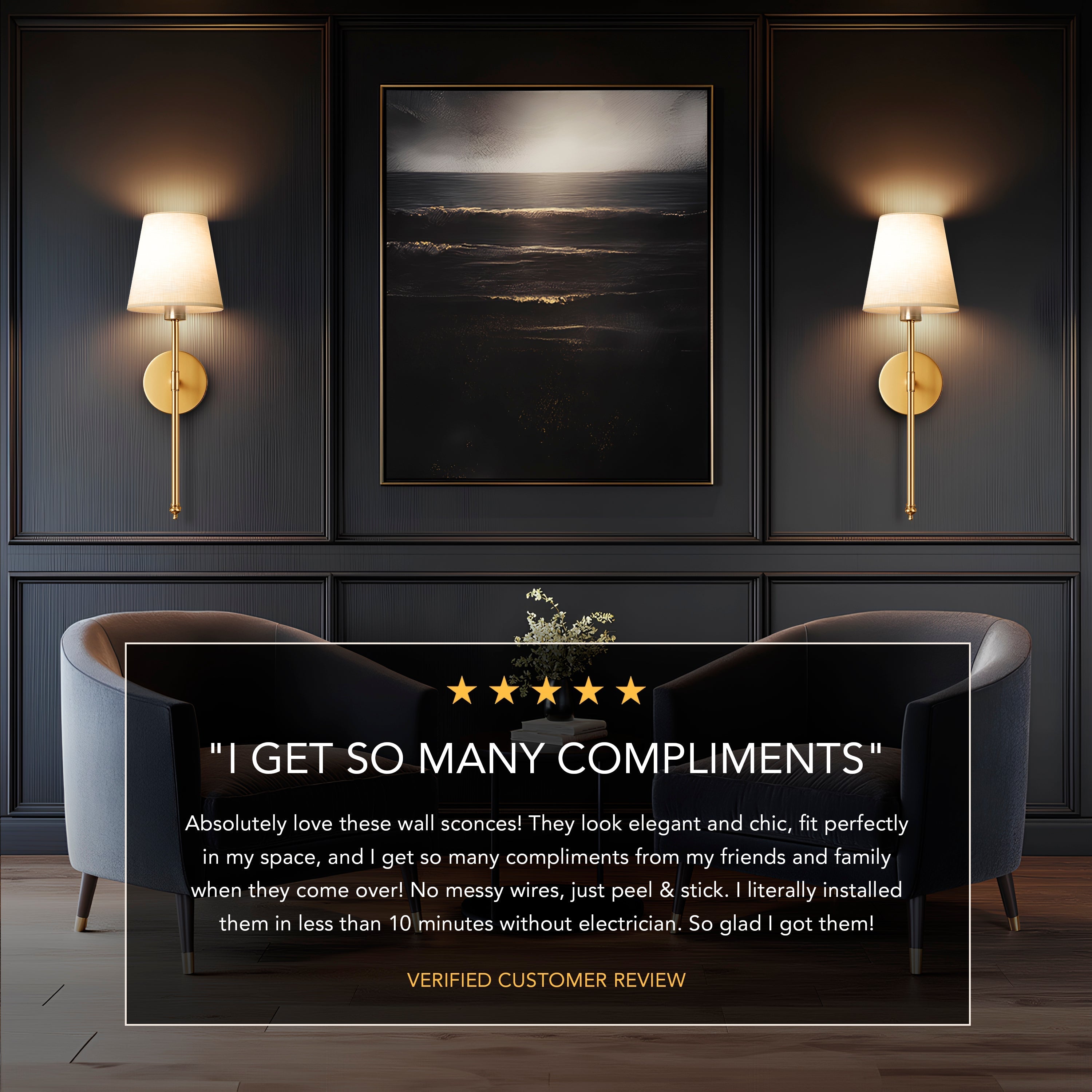 Wall Lamp Metal 51.5 cm Gold Bedroom Wireless Remote Controlled Reading Light Pair Scandinavian Interior Lighting | Thomler