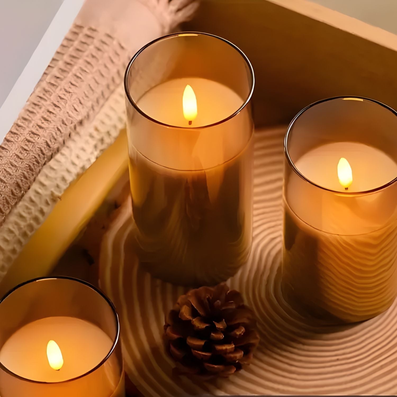 LED Candle Glass Smoke Finish Remote Control Indoor Mood Lighting Flameless Table Decoration Set | Thomler