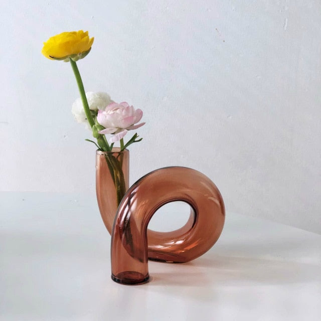 Glass Vase Borosilicate Glass 13.0 cm Coloured Loop Design Table Windowsill Hydroponic Decorative Flower Vase | Thomler