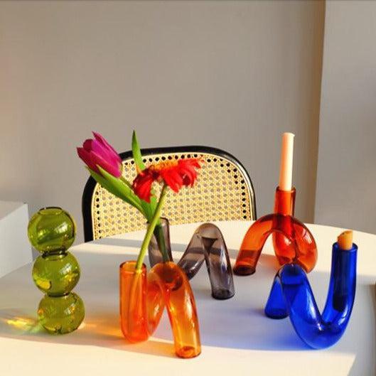 Glass Vase Borosilicate Glass 13.0 cm Coloured Loop Design Table Windowsill Hydroponic Decorative Flower Vase | Thomler