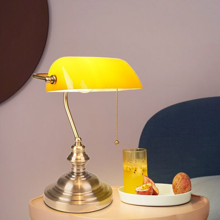 Vintage Desk Lamp with Colored Glass Shade & Metal Frame for Bedside | Thomler