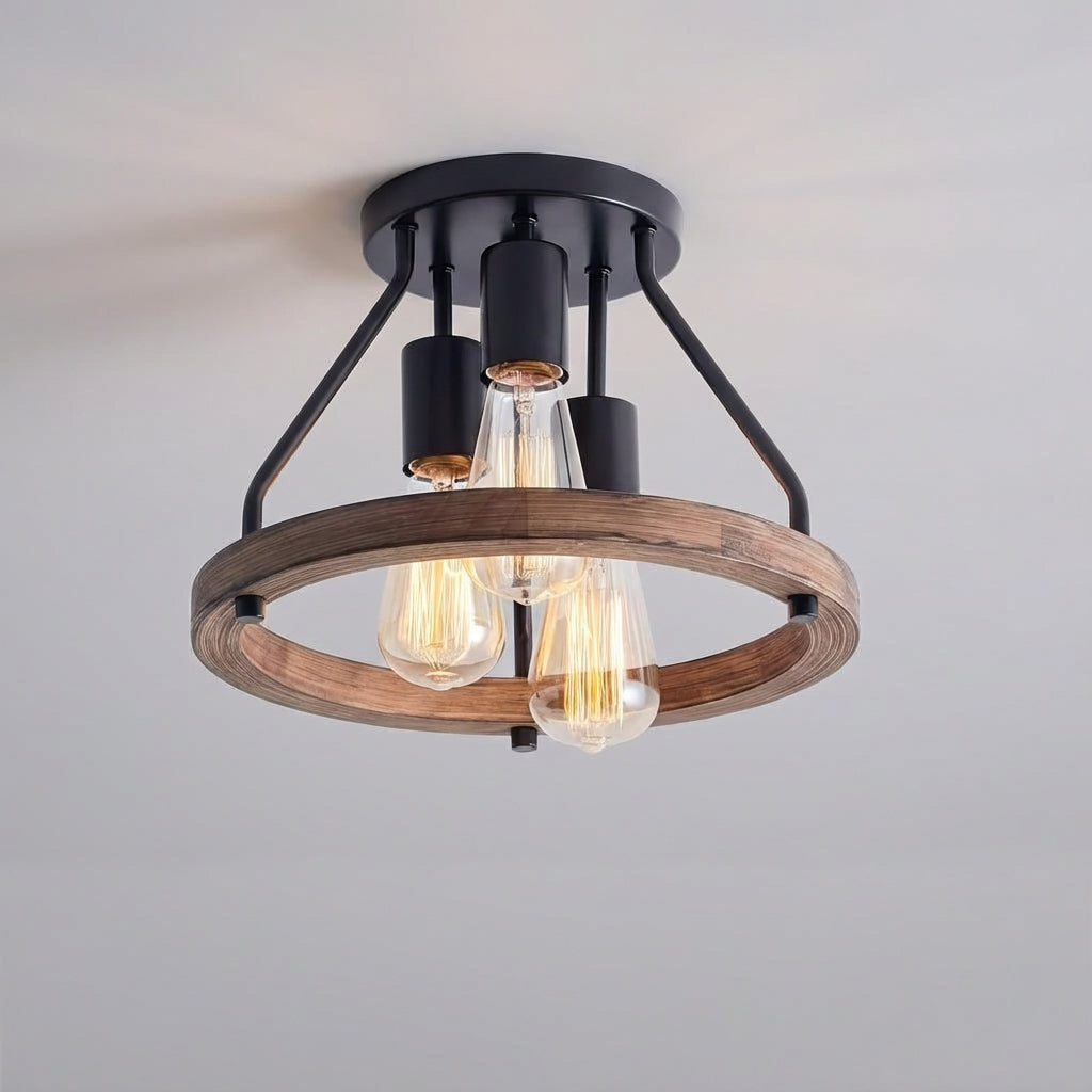 Ceiling Light Wood Metal 32.0 cm Matte Black Semi Flush Hallway Bedroom Dining Room Adjustable Lighting Fixture | Thomler