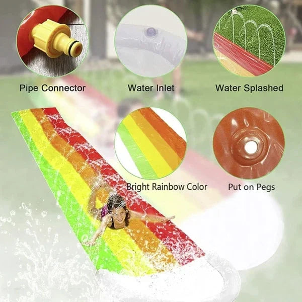 Backyard Water Slide with Built-In Sprinkler System for Kids & Adults | Summer Lawn Fun Slip-N-Slide Rainbow | Thomler
