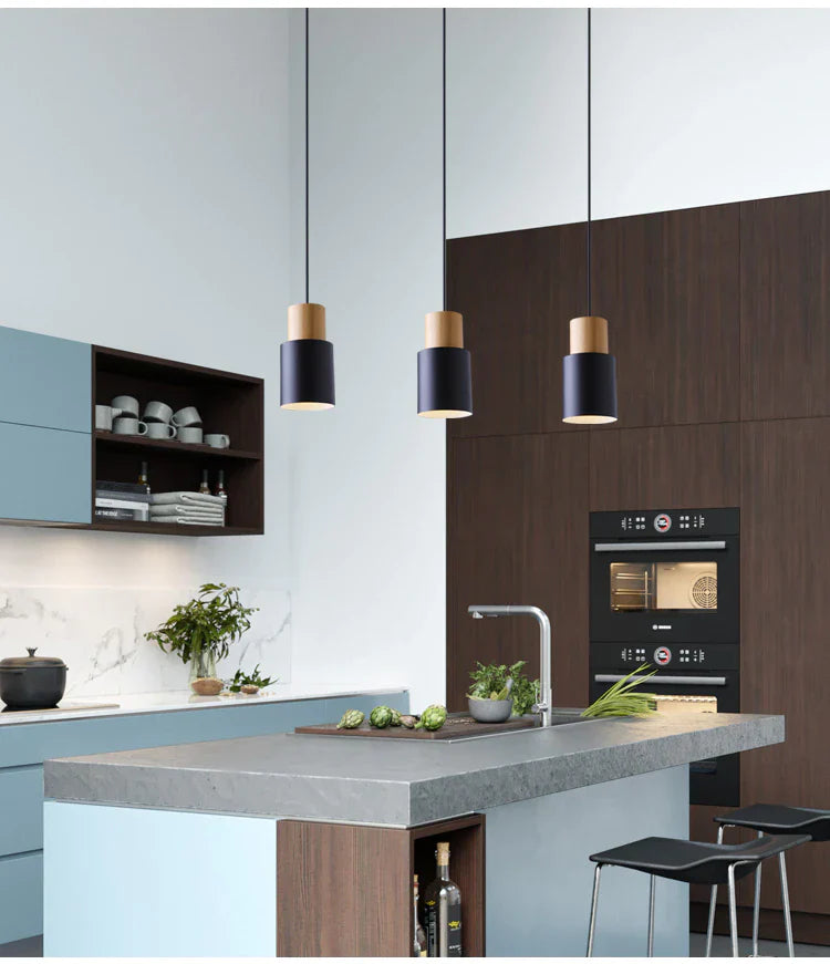 Pendant Light Wood Iron E27 18.0 cm Scandinavian Dining Room Kitchen Island Hanging Ceiling Lamp | Thomler