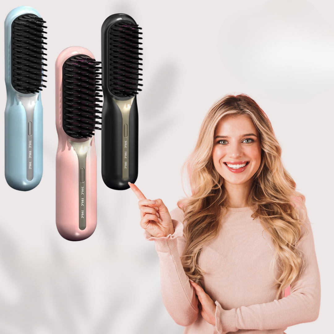Cordless Hair Styling Brush for Straightening & Curling — Rechargeable Heat Tool for All Hair Types, Travel-Size Ceramic Smoothing Iron | Thomler