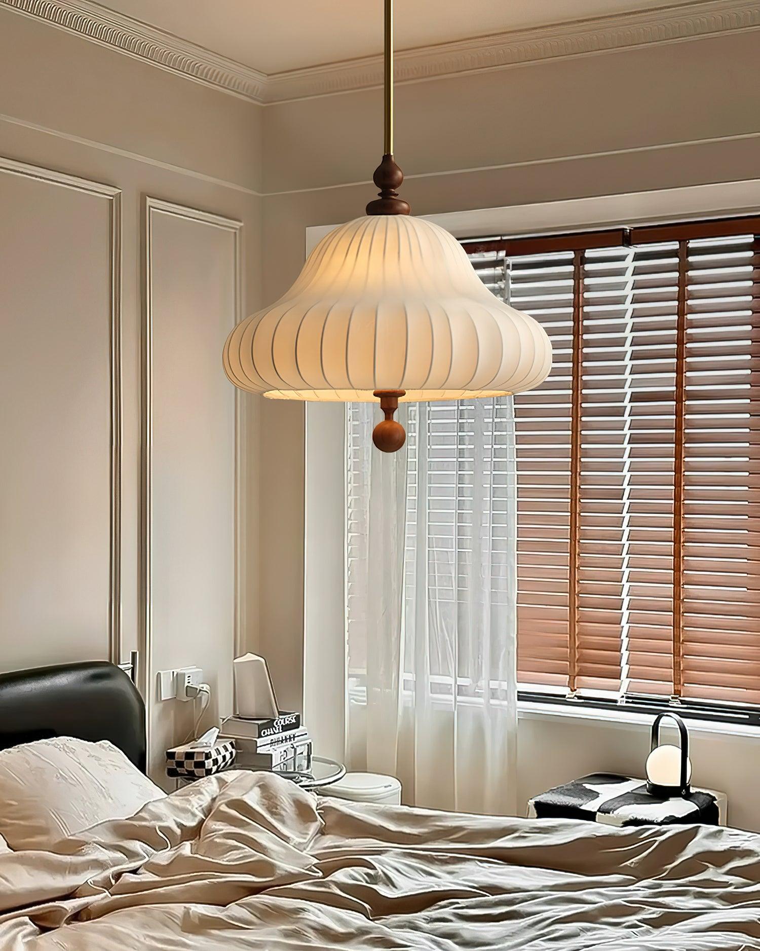 Adjustable Hanging Lamp with Layered Petal Shade Wood Metal Mixed Material 20 Inch Diameter for Dining Living Bedroom | Thomler
