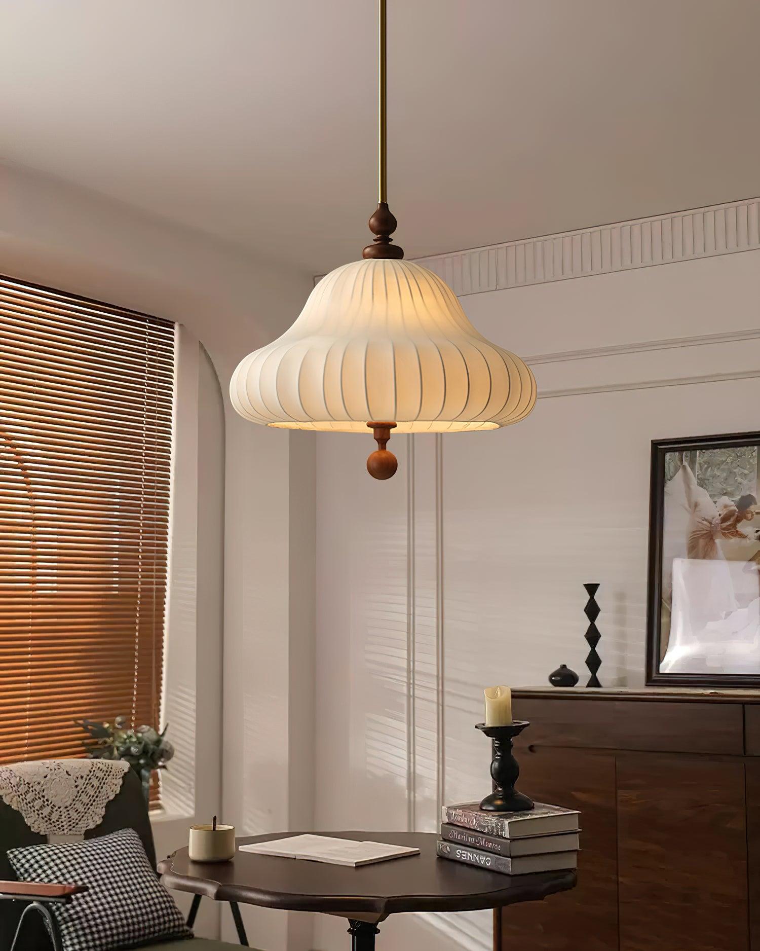Adjustable Hanging Lamp with Layered Petal Shade Wood Metal Mixed Material 20 Inch Diameter for Dining Living Bedroom | Thomler
