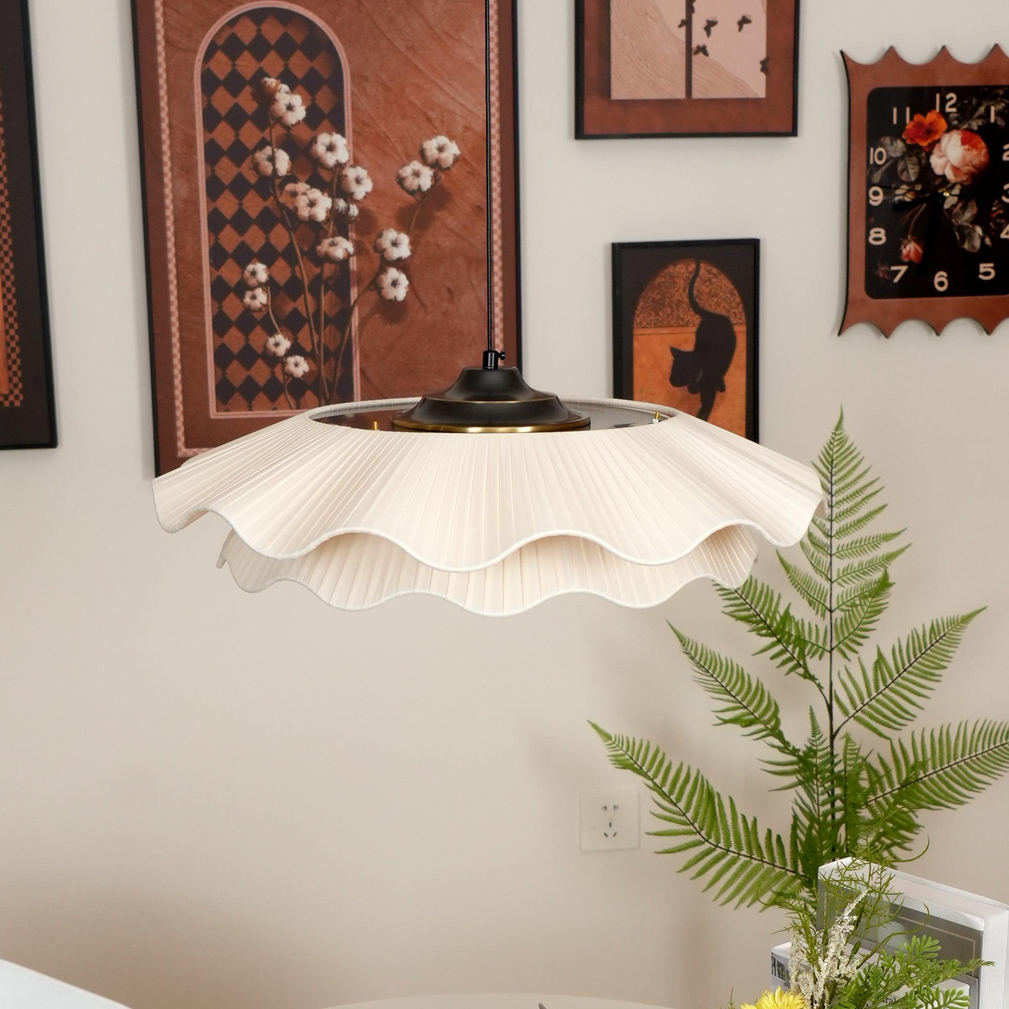 Pendant Light Brass 21.7 in Adjustable Ceiling Light Beige Black Living Room Dining Room Modern Minimalist Hanging Lamp | Thomler
