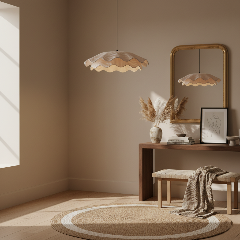 Pendant Light Brass 21.7 in Adjustable Ceiling Light Beige Black Living Room Dining Room Modern Minimalist Hanging Lamp | Thomler