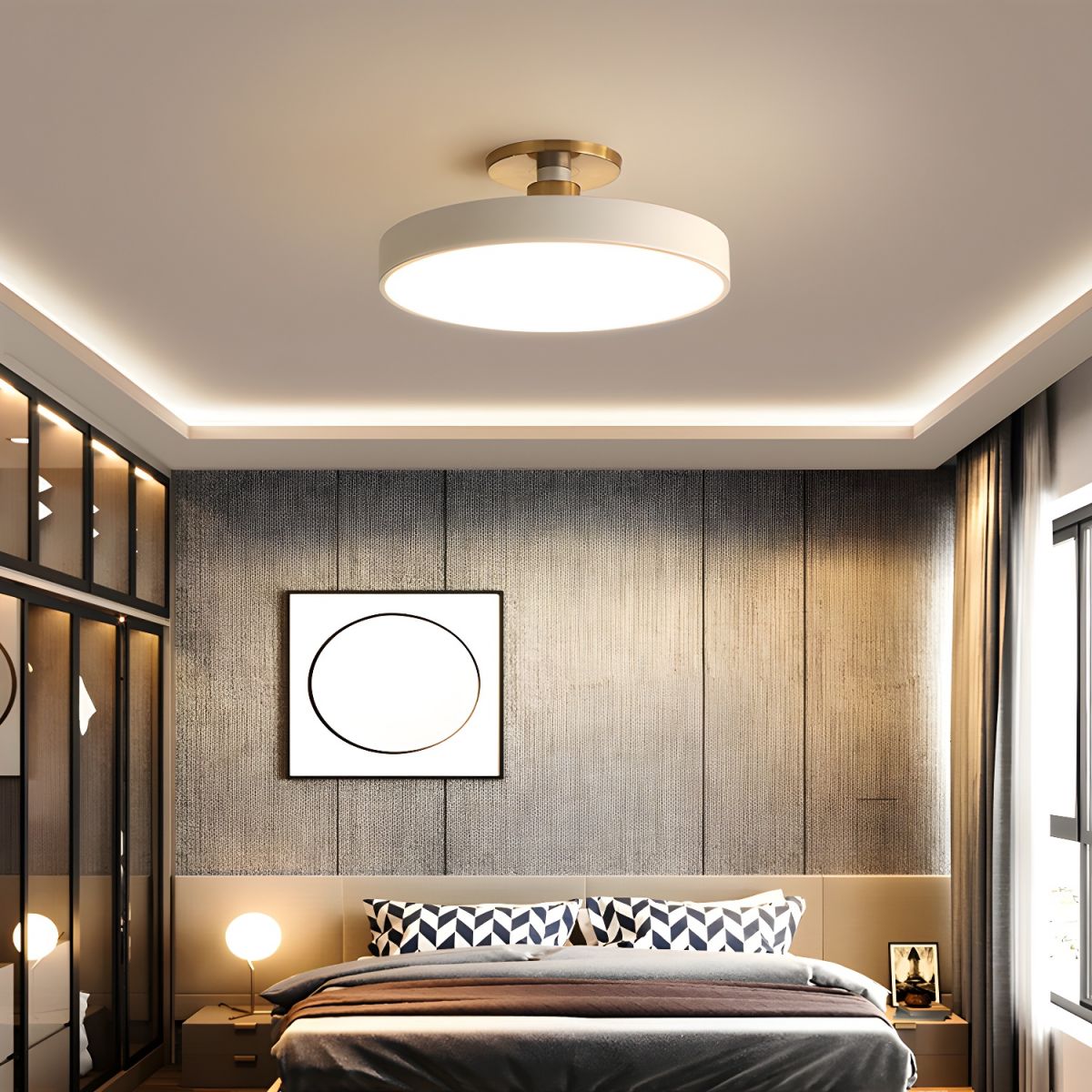 Metal Flush Mount Ceiling Light 11.8 in Warm Ambient Indoor Dining Living Room Office LED | Thomler