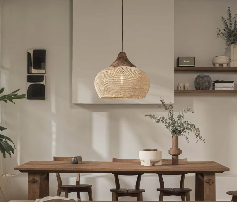 Handwoven Natural Fiber Ceiling Fixture with Ambient Shadow Play – Dome & Cylinder Styles | Thomler
