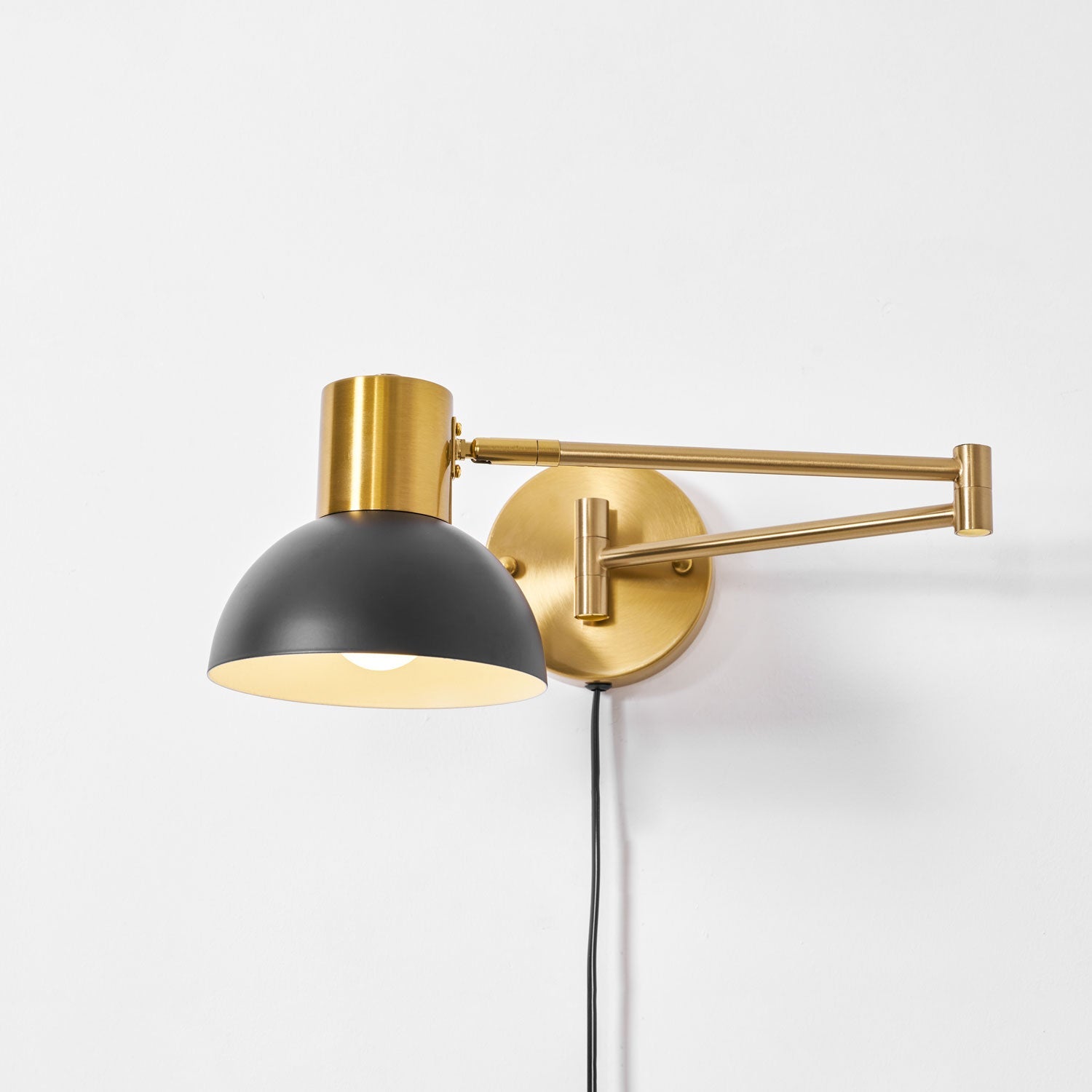 Wall Lamp Metal Adjustable Arm 27.6 in Black Gold Indoor Reading Light 360° Rotatable Shade Contemporary Bedroom Living Room | Thomler