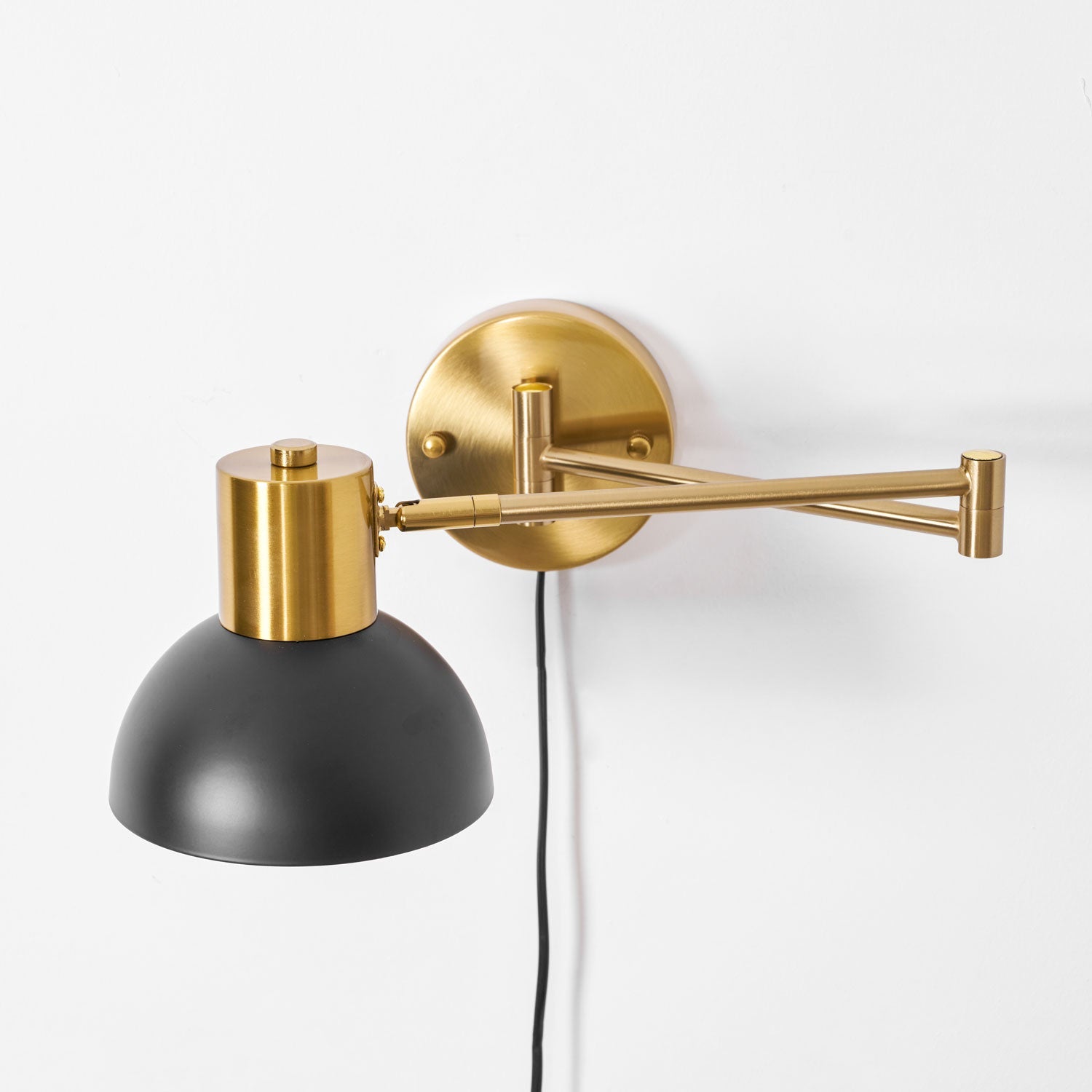 Wall Lamp Metal Adjustable Arm 27.6 in Black Gold Indoor Reading Light 360° Rotatable Shade Contemporary Bedroom Living Room | Thomler