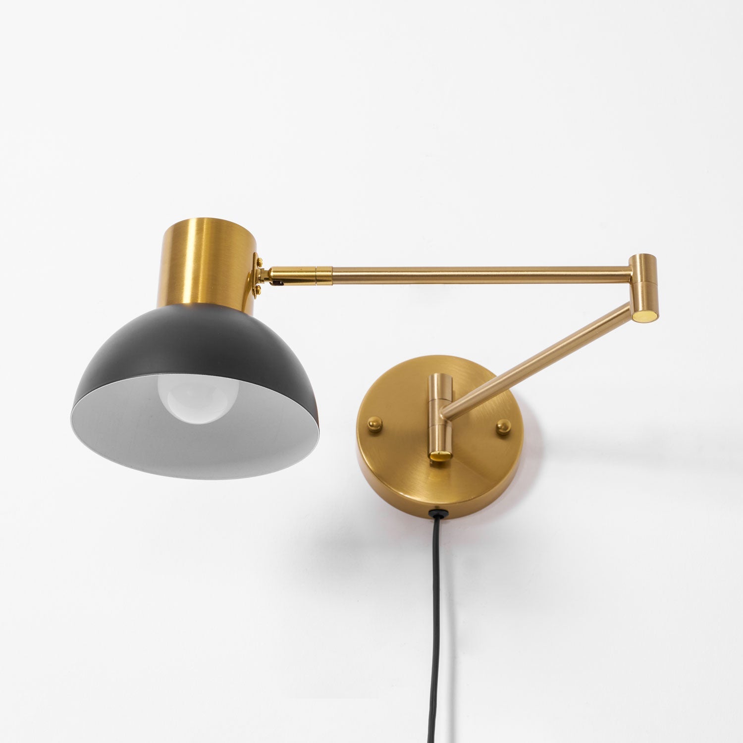 Wall Lamp Metal Adjustable Arm 27.6 in Black Gold Indoor Reading Light 360° Rotatable Shade Contemporary Bedroom Living Room | Thomler