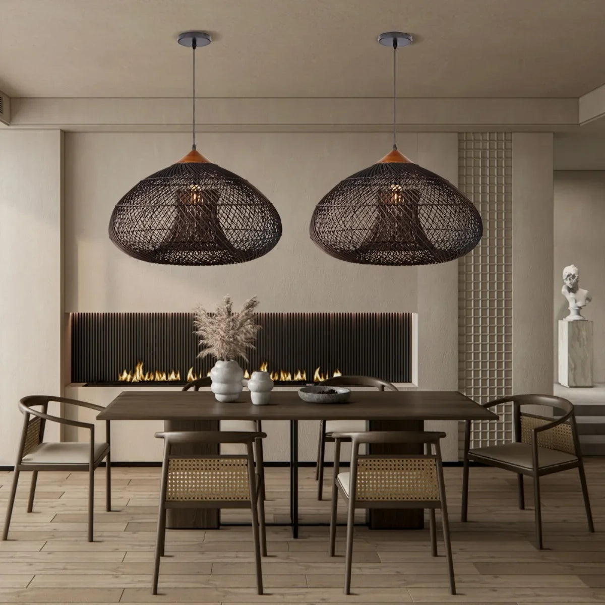 Handwoven Natural Fiber Ceiling Fixture with Ambient Shadow Play – Dome & Cylinder Styles | Thomler