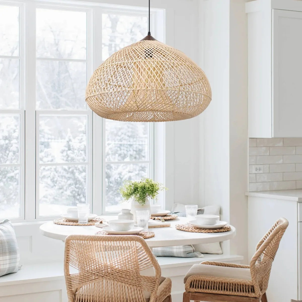 Handwoven Natural Fiber Ceiling Fixture with Ambient Shadow Play – Dome & Cylinder Styles | Thomler