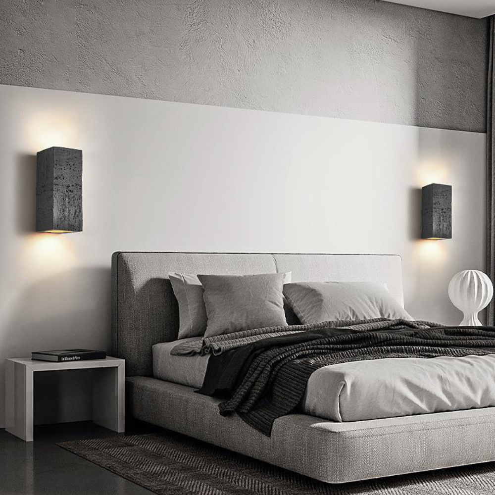 Wall Lamp Cement Composite Rectangle Warm Up Down Living Room Bedroom Japandi Ambient Lighting Fixture | Thomler