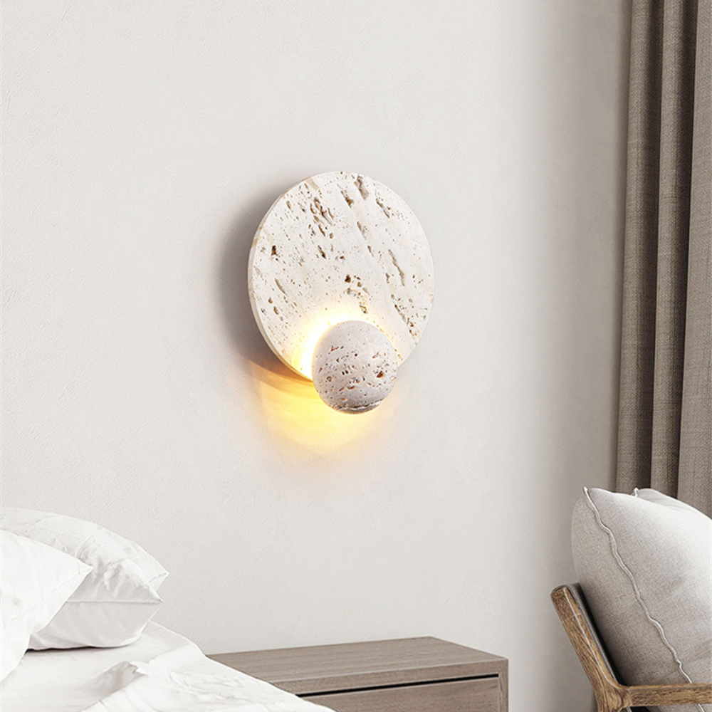 Wall Lamp Travertine Eclipse Design Natural Beige Bedroom Living Room Ambient Lighting Fixture | Thomler