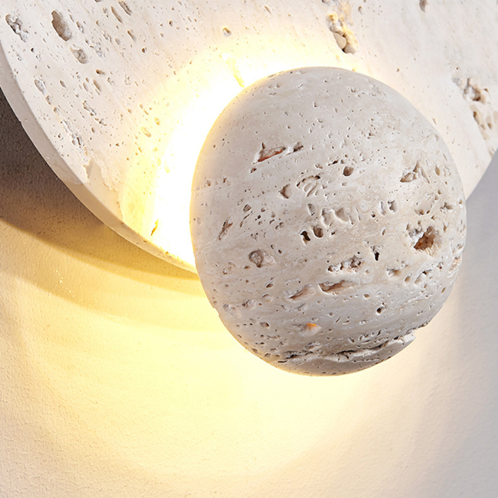 Wall Lamp Travertine Eclipse Design Natural Beige Bedroom Living Room Ambient Lighting Fixture | Thomler