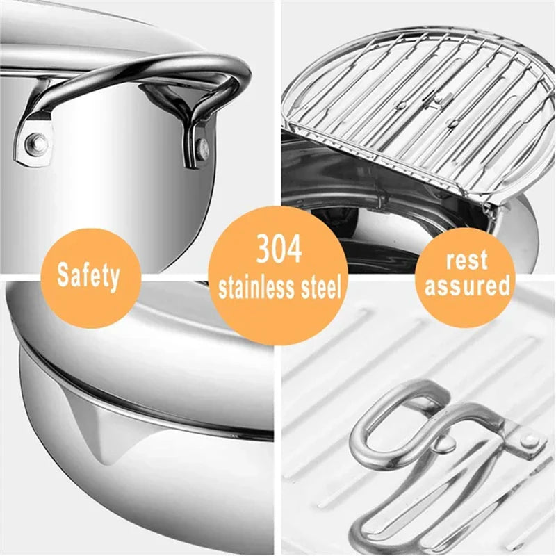 Deep Fryer Stainless Steel 24.0 cm Silver Home Cooking Temperature Control Draining Lid Oil Frying | Thomler