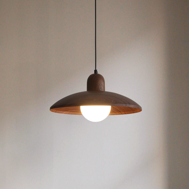 Pendant Light Wood Dome 11.8 in Walnut Dining Room Kitchen Island Hanging Ceiling Lamp Minimalist Japandi Style | Thomler