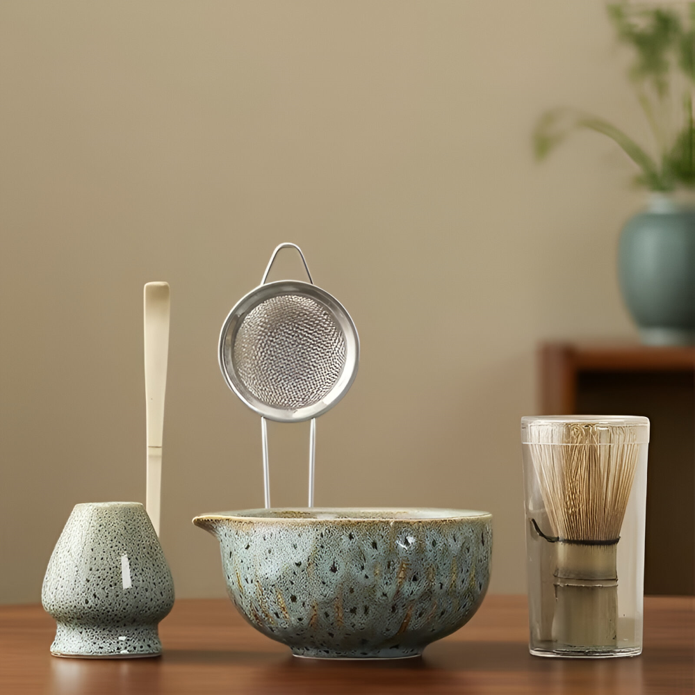 Traditional Japanese Matcha Tea Set with Handmade Ceramic Bowl, Bamboo Whisk & Accessories – 5-Piece Complete Kit for Tea Ceremony | Thomler