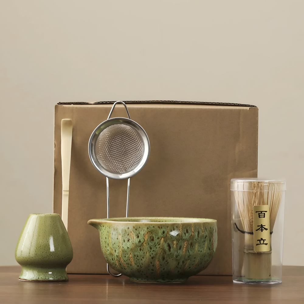Traditional Japanese Matcha Tea Set with Handmade Ceramic Bowl, Bamboo Whisk & Accessories – 5-Piece Complete Kit for Tea Ceremony | Thomler