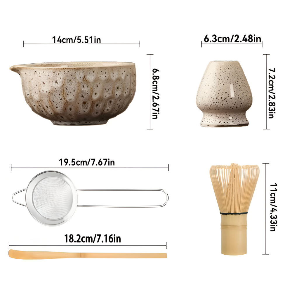 Traditional Japanese Matcha Tea Set with Handmade Ceramic Bowl, Bamboo Whisk & Accessories – 5-Piece Complete Kit for Tea Ceremony | Thomler