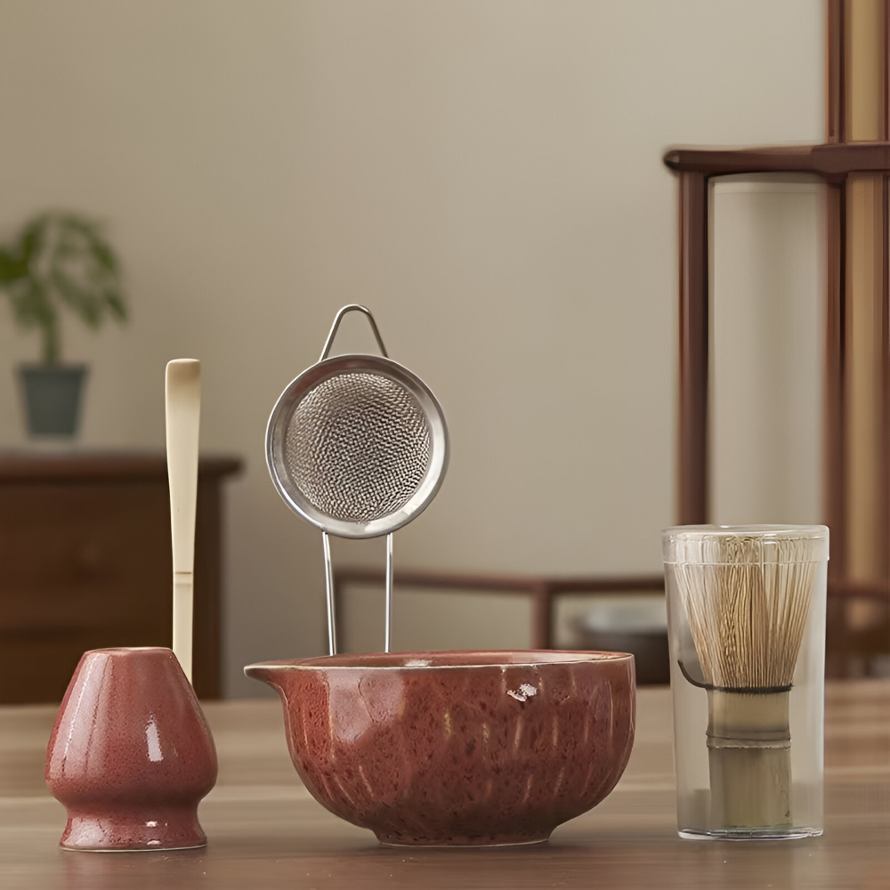 Traditional Japanese Matcha Tea Set with Handmade Ceramic Bowl, Bamboo Whisk & Accessories – 5-Piece Complete Kit for Tea Ceremony | Thomler