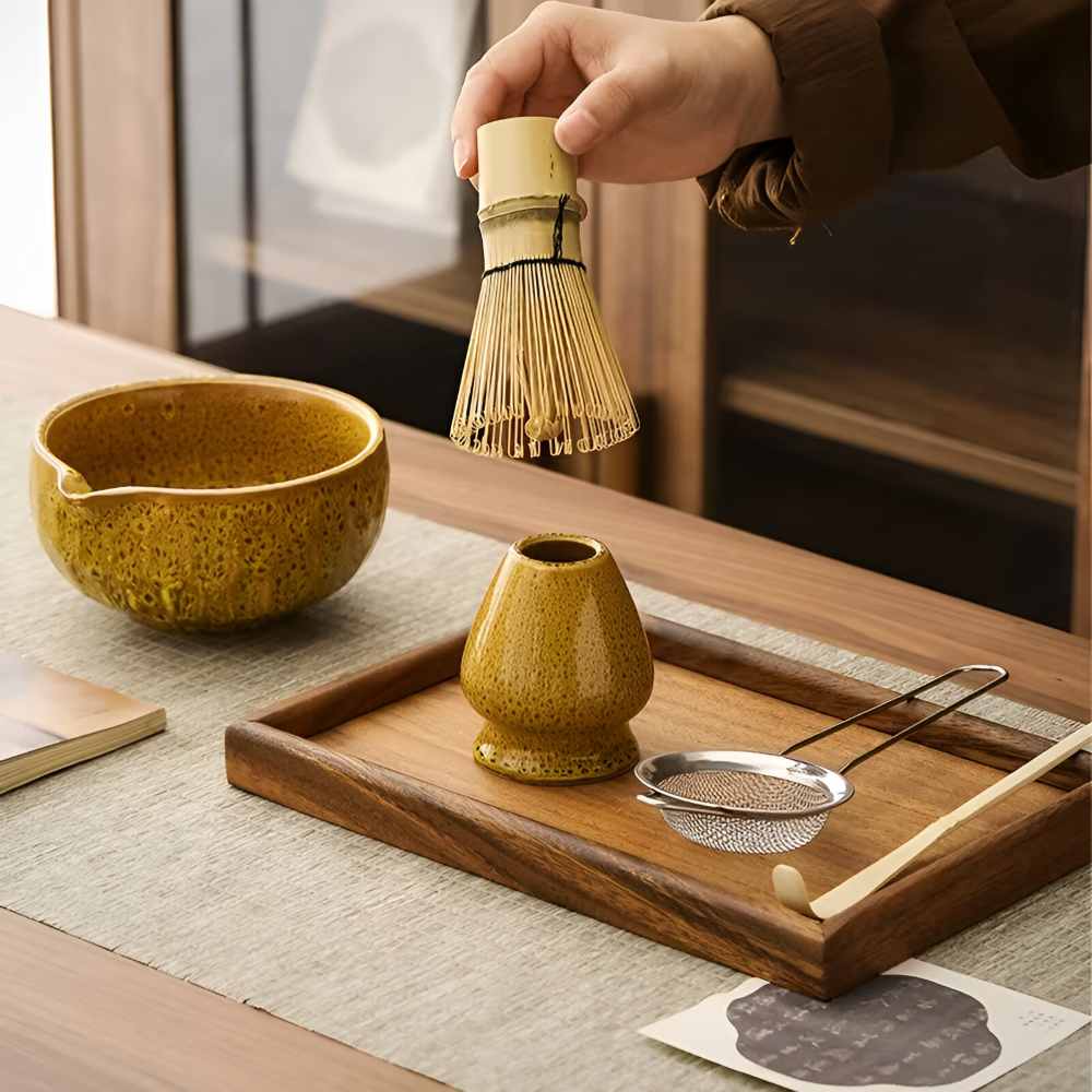 Traditional Japanese Matcha Tea Set with Handmade Ceramic Bowl, Bamboo Whisk & Accessories – 5-Piece Complete Kit for Tea Ceremony | Thomler