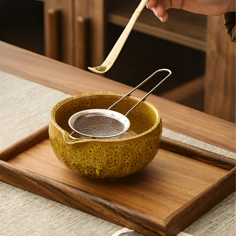 Traditional Japanese Matcha Tea Set with Handmade Ceramic Bowl, Bamboo Whisk & Accessories – 5-Piece Complete Kit for Tea Ceremony | Thomler