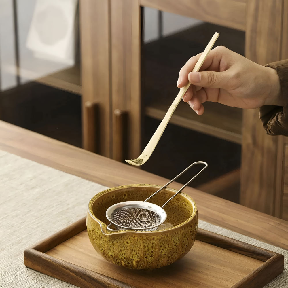 Traditional Japanese Matcha Tea Set with Handmade Ceramic Bowl, Bamboo Whisk & Accessories – 5-Piece Complete Kit for Tea Ceremony | Thomler