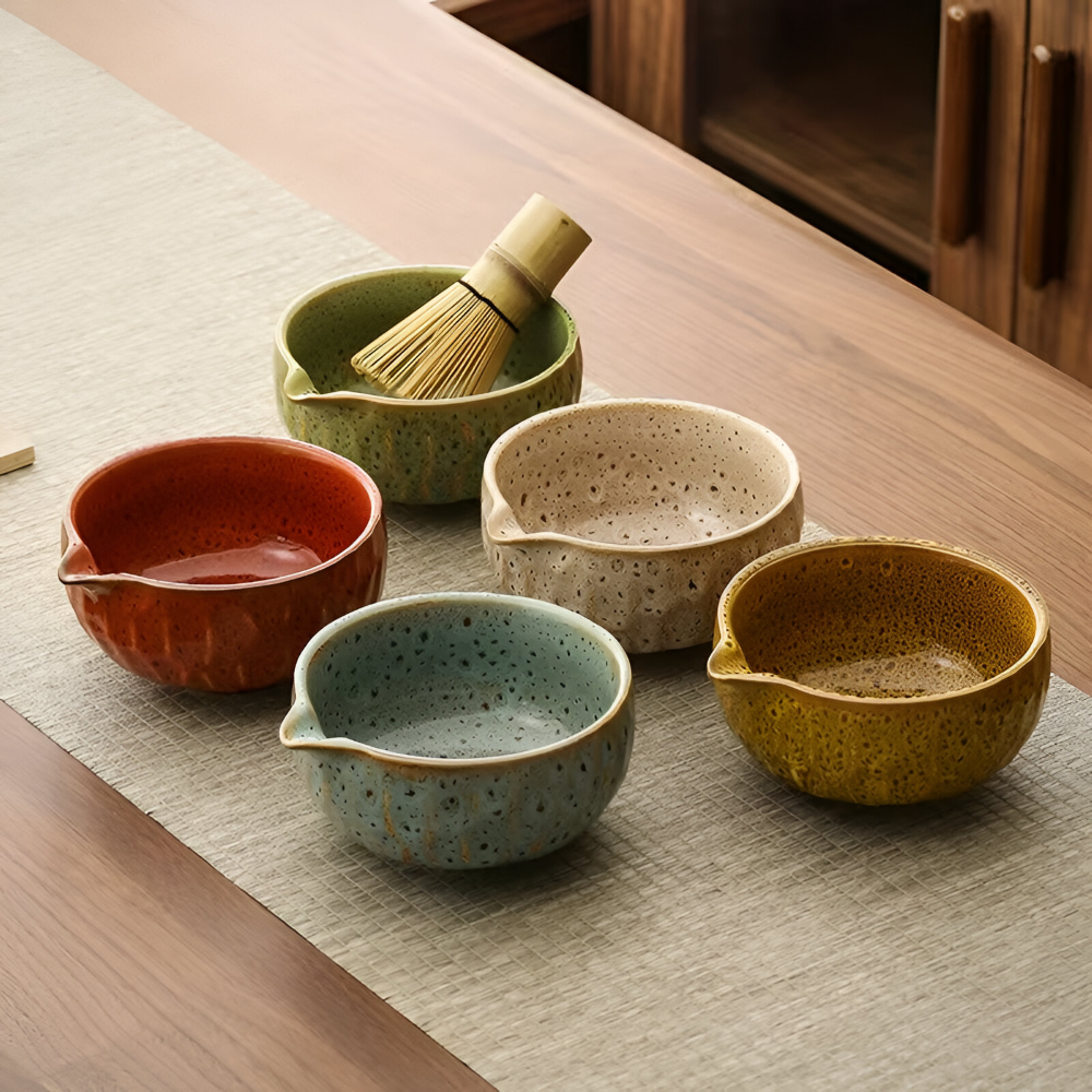 Traditional Japanese Matcha Tea Set with Handmade Ceramic Bowl, Bamboo Whisk & Accessories – 5-Piece Complete Kit for Tea Ceremony | Thomler