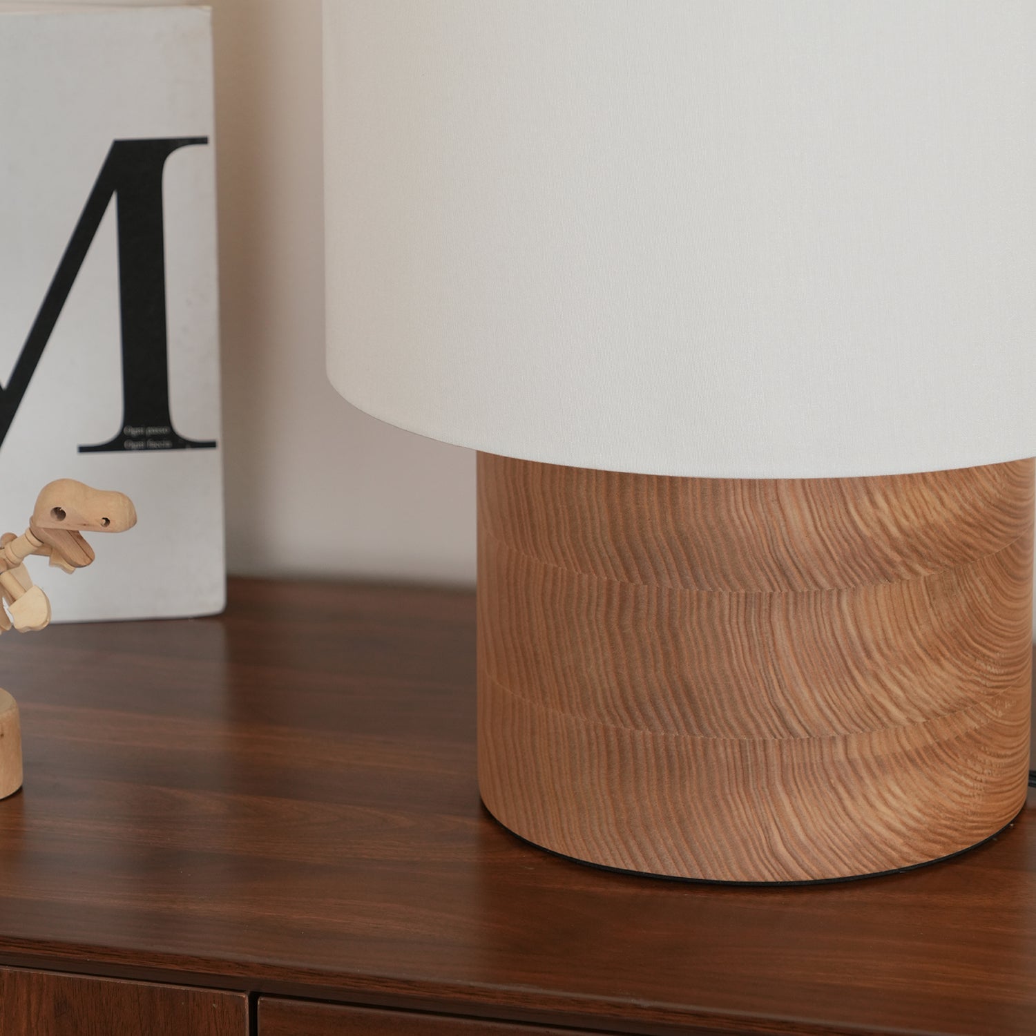 Table Lamp Wood Fabric Shade 11.8 in Bedroom Nightstand Living Room Wabi Sabi Rustic Minimalist Lighting | Thomler