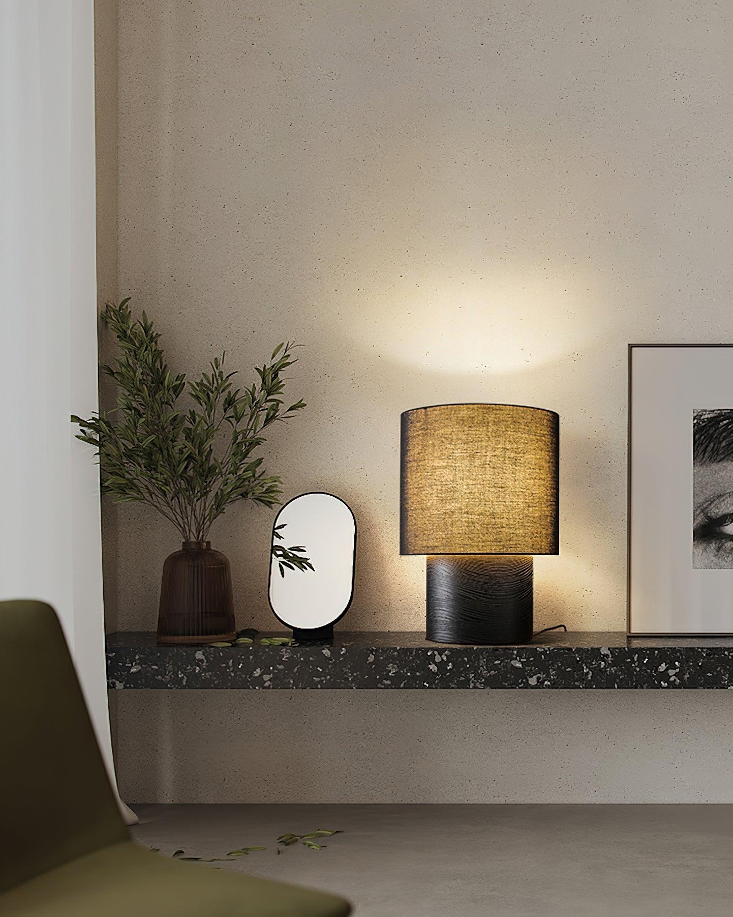 Table Lamp Wood Fabric Shade 11.8 in Bedroom Nightstand Living Room Wabi Sabi Rustic Minimalist Lighting | Thomler