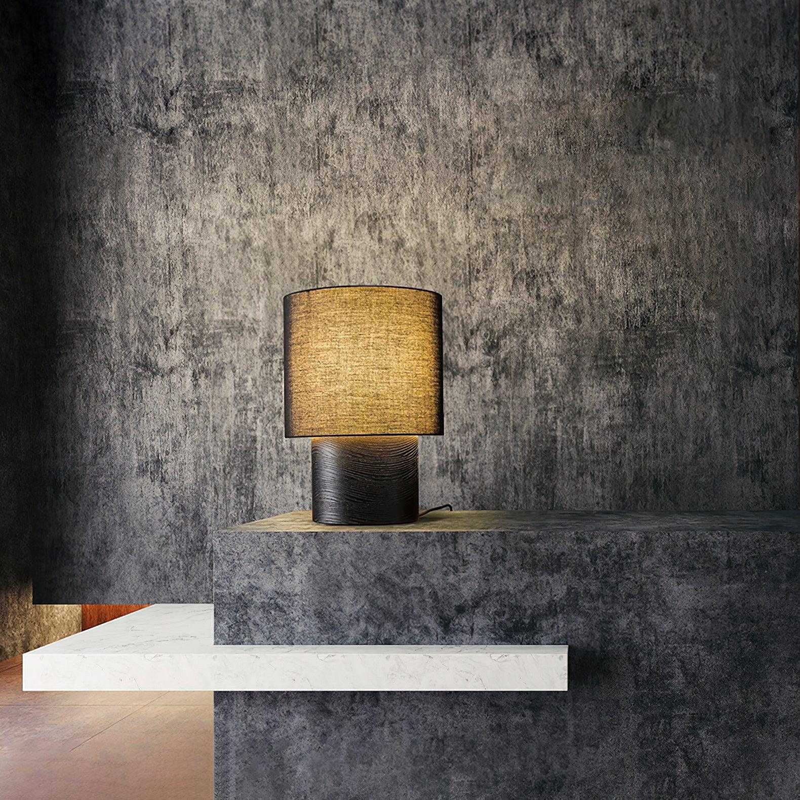 Table Lamp Wood Fabric Shade 11.8 in Bedroom Nightstand Living Room Wabi Sabi Rustic Minimalist Lighting | Thomler