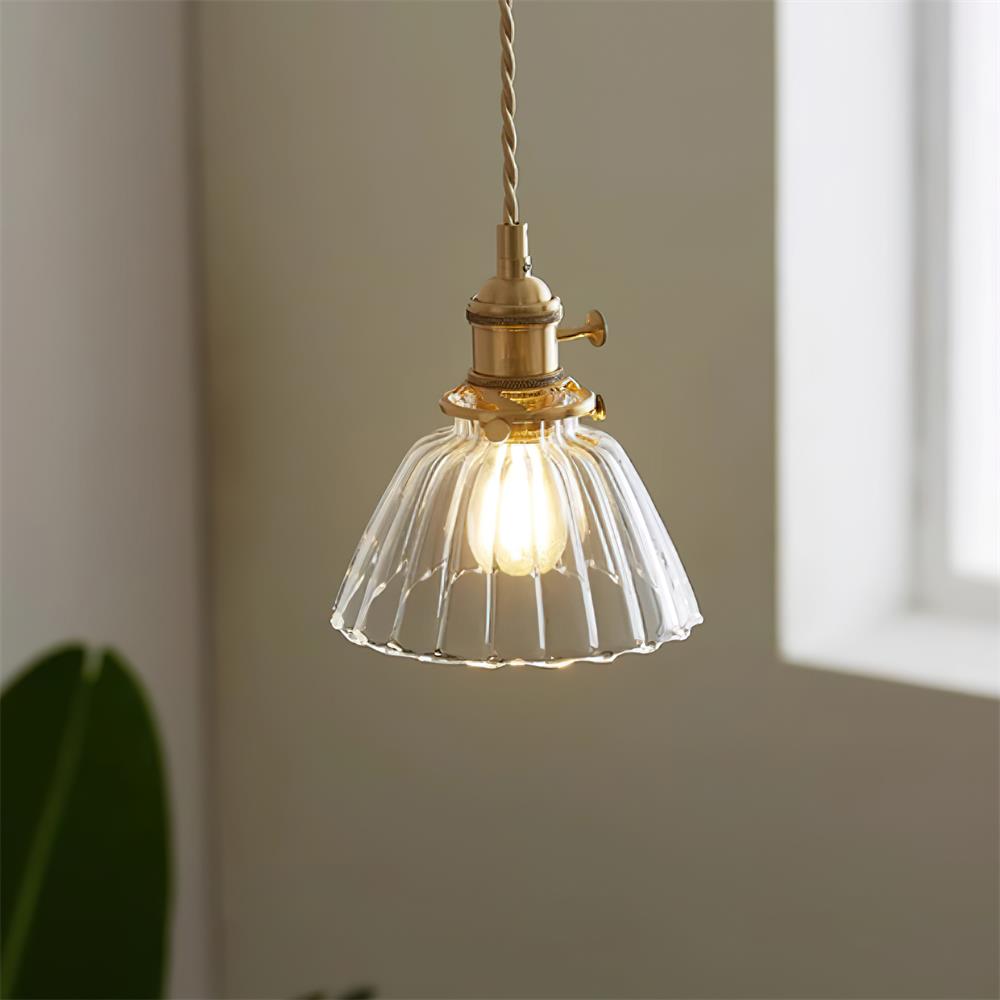 Pendant Light Glass 5.9 in Brass Hardwired Indoor Dining Kitchen Island Ceiling Lamp Clear Globe Vintage Style | Thomler