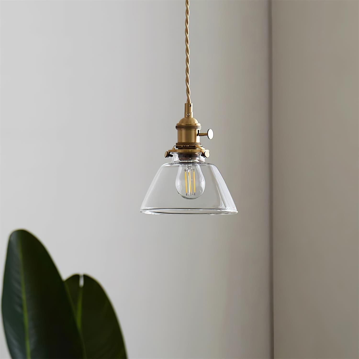 Pendant Light Glass 5.9 in Brass Hardwired Indoor Dining Kitchen Island Ceiling Lamp Clear Globe Vintage Style | Thomler