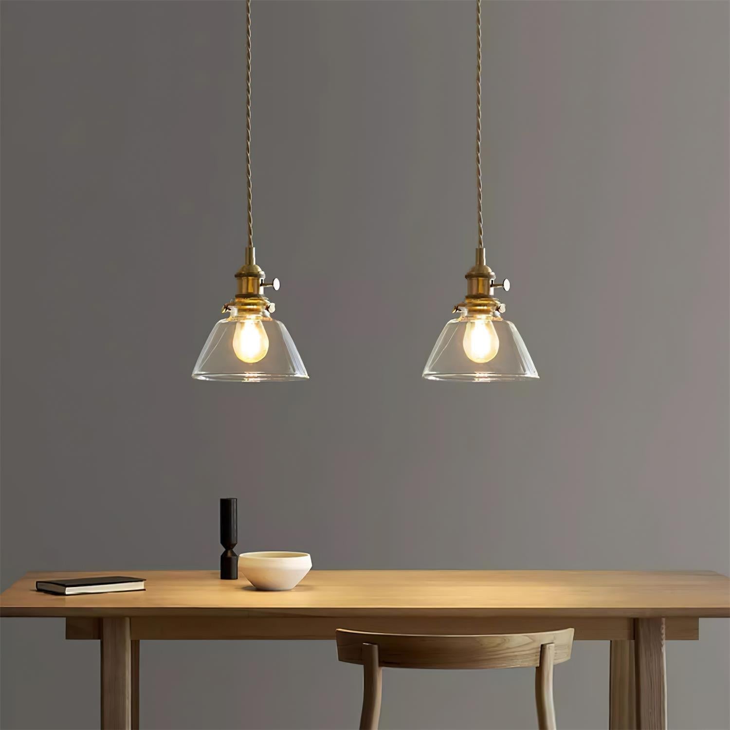 Pendant Light Glass Brass 5.9 In Clear Dining Room Kitchen Island Hanging Ceiling Lamp Adjustable Cord | Thomler