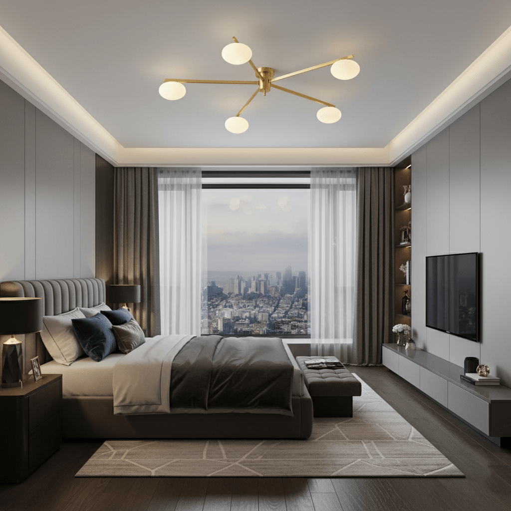 Ceiling Lamp 33.5 in White Glass LED Indoor Modern Minimalist Light Fixture | Black Arms Adjustable Dining Living Room Kitchen Pendant | Thomler