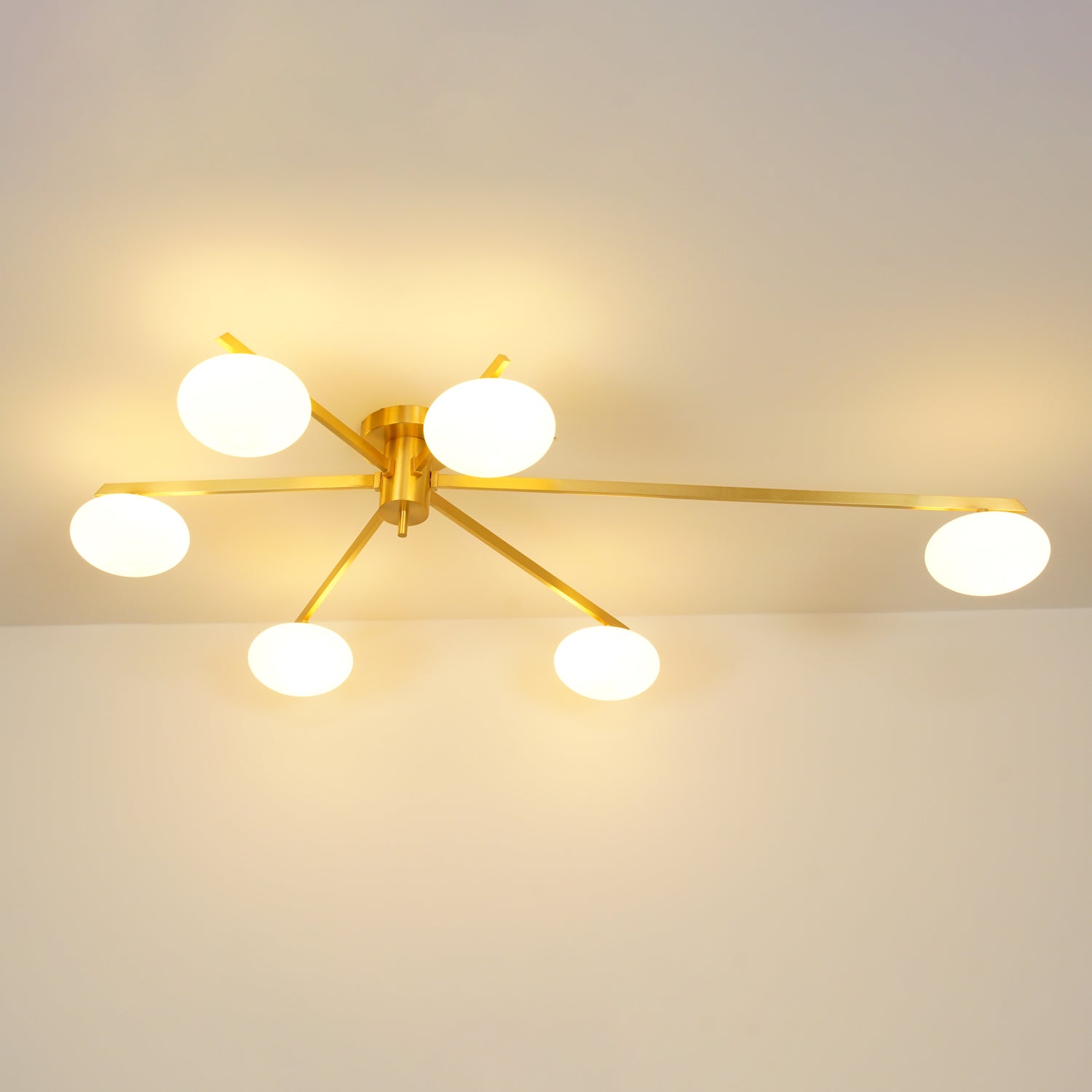 Ceiling Lamp 33.5 in White Glass LED Indoor Modern Minimalist Light Fixture | Black Arms Adjustable Dining Living Room Kitchen Pendant | Thomler