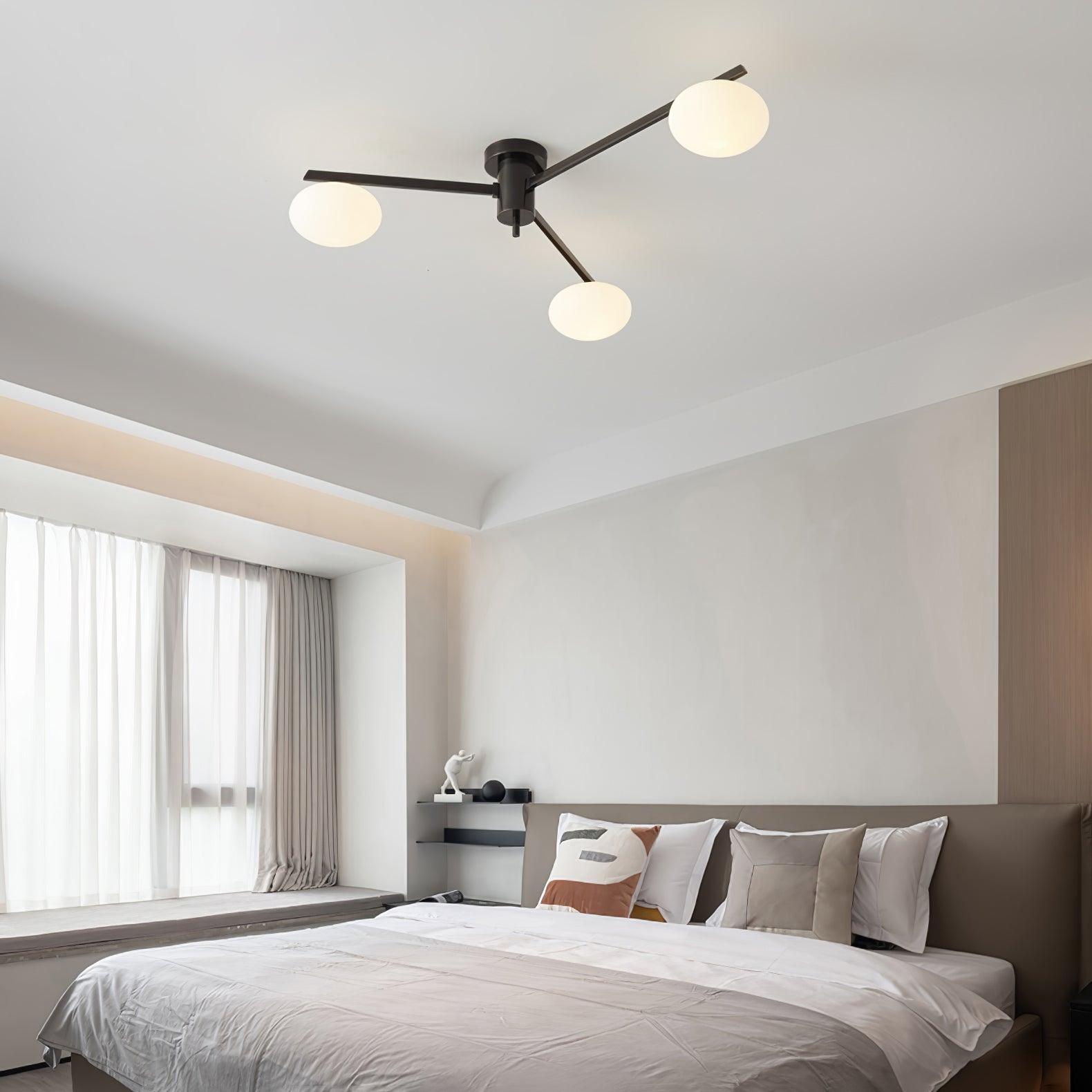 Ceiling Lamp 33.5 in White Glass LED Indoor Modern Minimalist Light Fixture | Black Arms Adjustable Dining Living Room Kitchen Pendant | Thomler