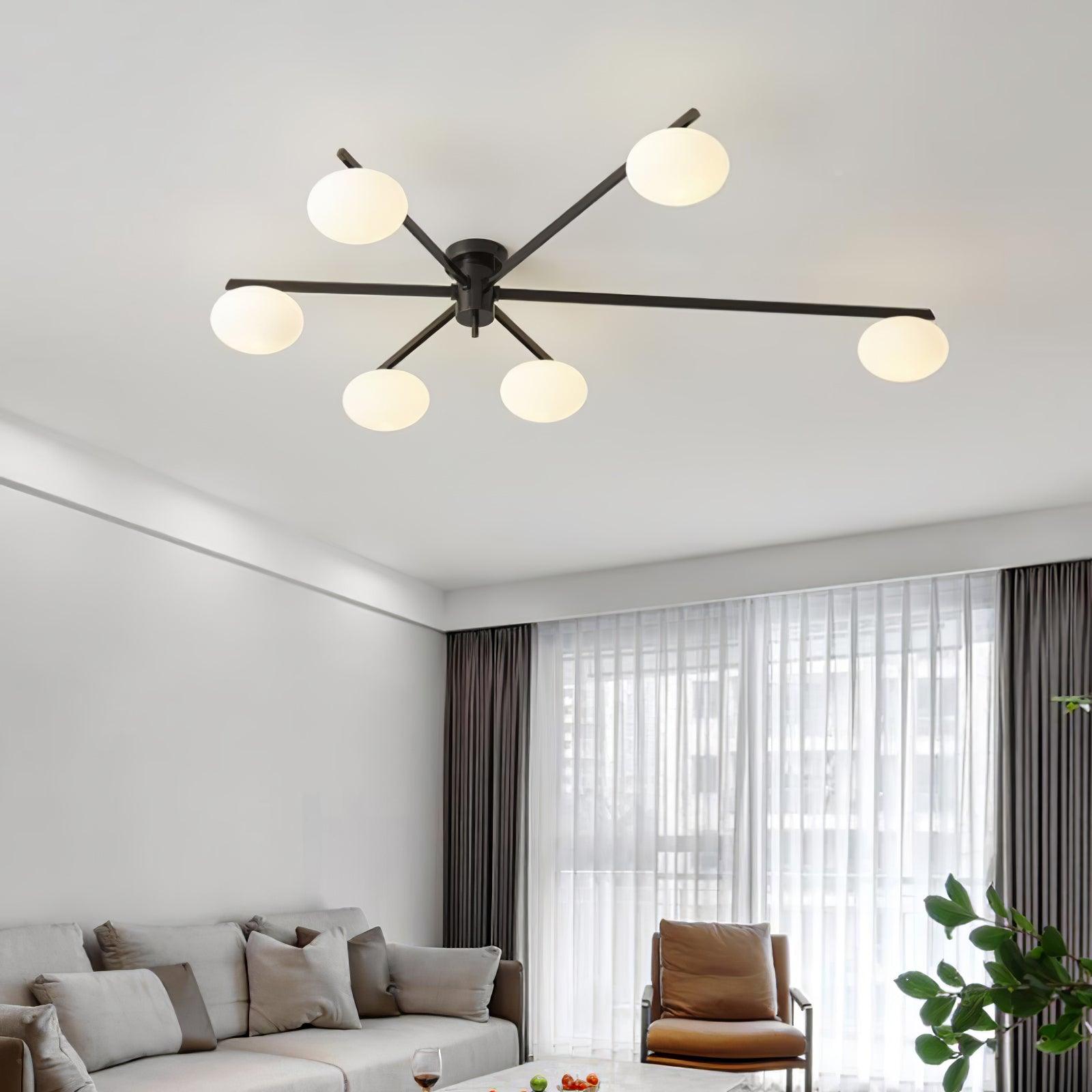 Ceiling Lamp 33.5 in White Glass LED Indoor Modern Minimalist Light Fixture | Black Arms Adjustable Dining Living Room Kitchen Pendant | Thomler