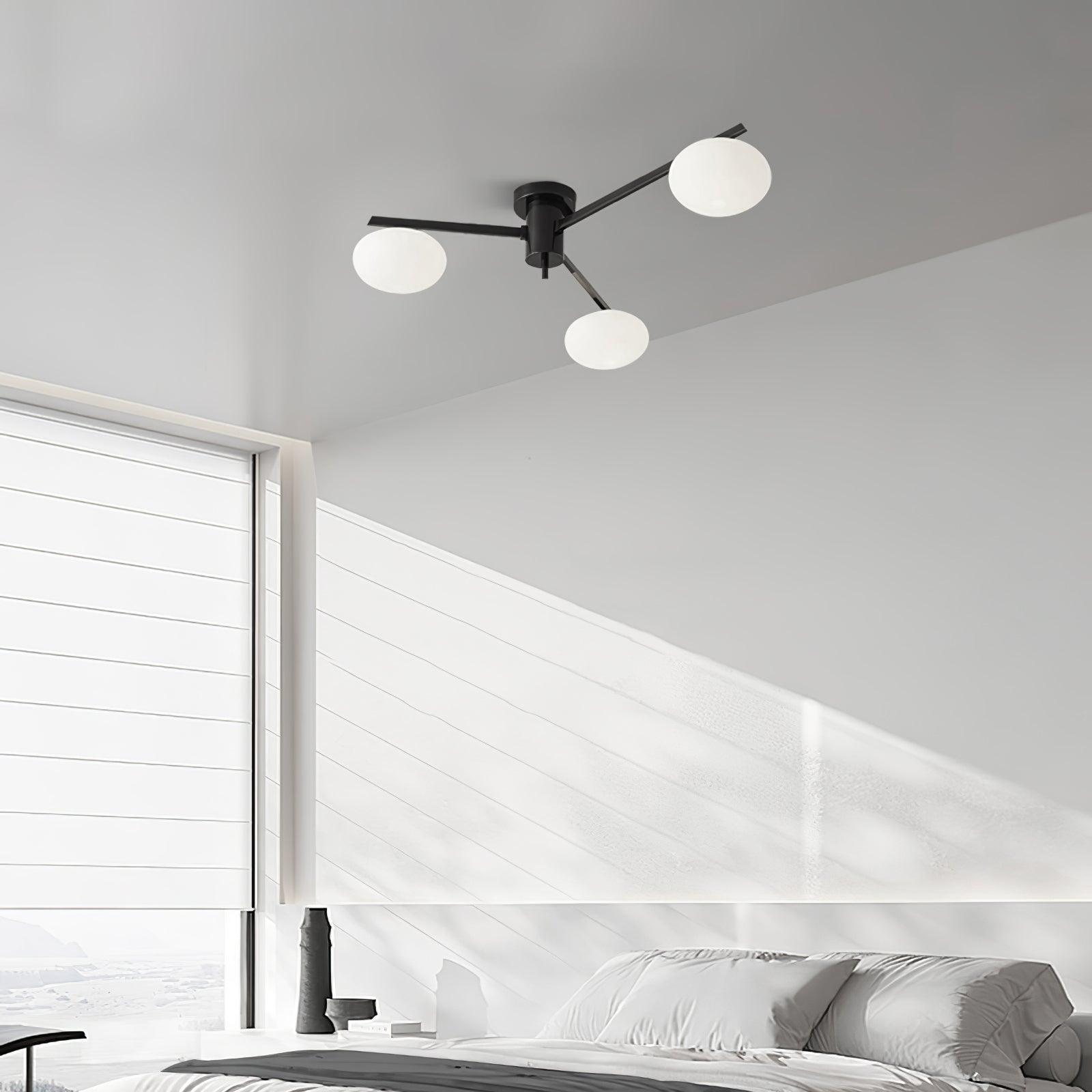 Ceiling Lamp 33.5 in White Glass LED Indoor Modern Minimalist Light Fixture | Black Arms Adjustable Dining Living Room Kitchen Pendant | Thomler