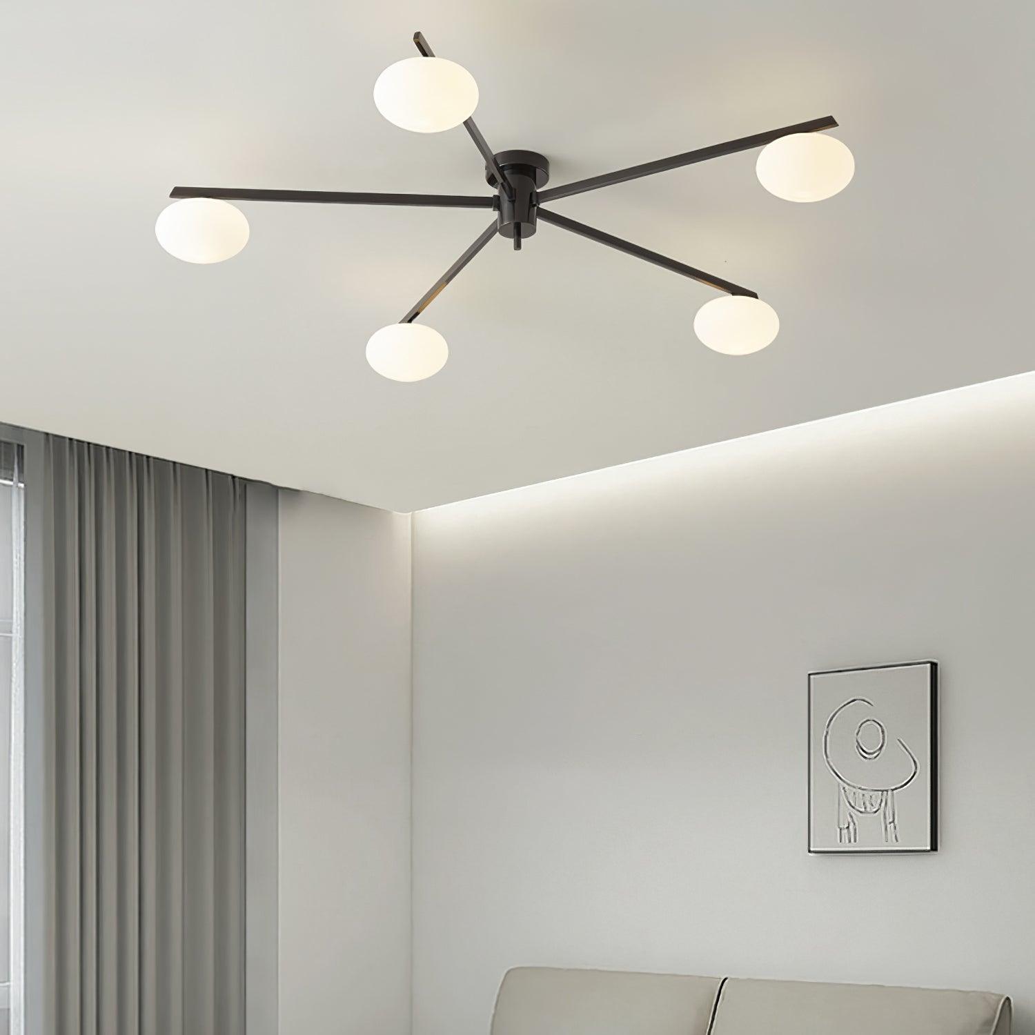 Ceiling Lamp 33.5 in White Glass LED Indoor Modern Minimalist Light Fixture | Black Arms Adjustable Dining Living Room Kitchen Pendant | Thomler