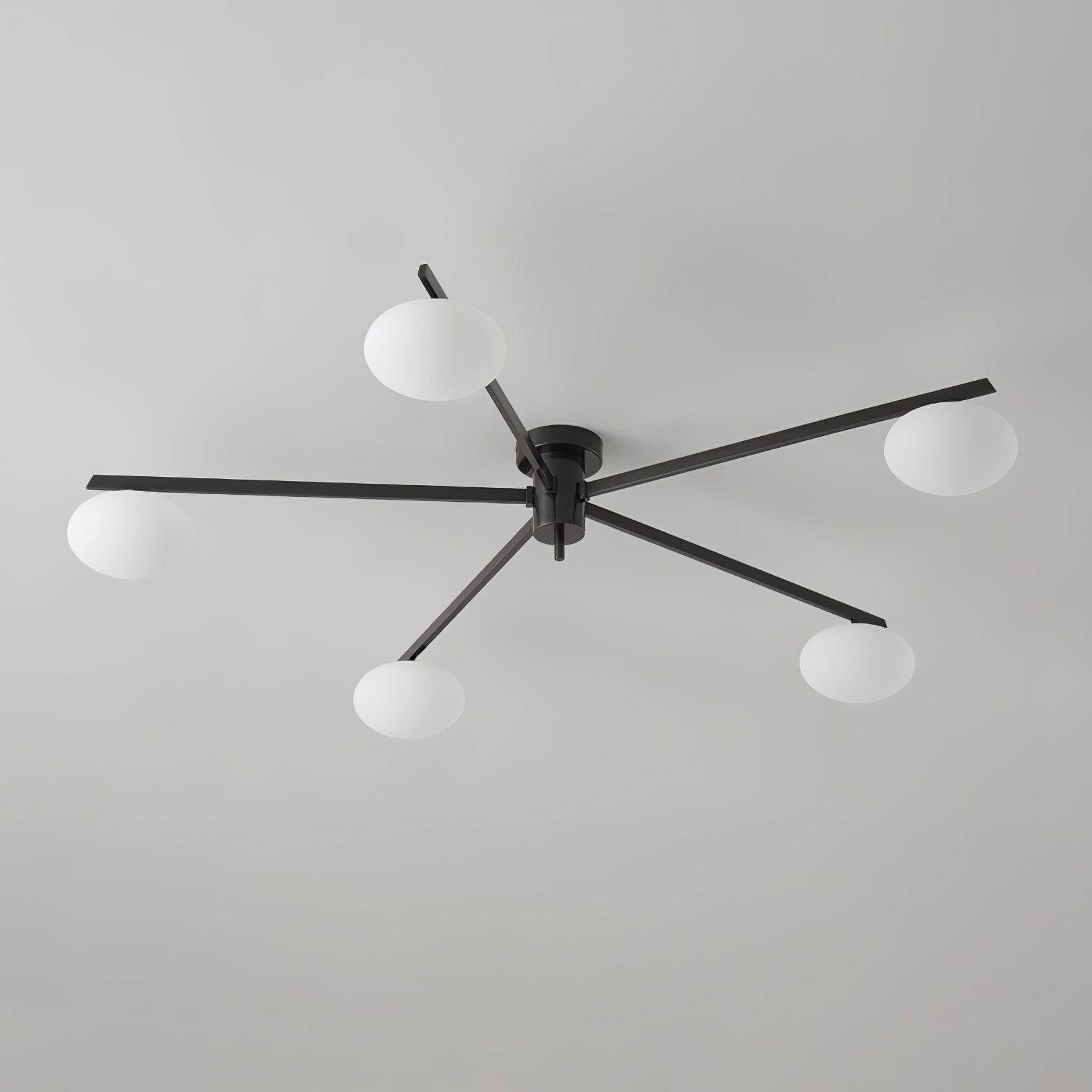 Ceiling Lamp 33.5 in White Glass LED Indoor Modern Minimalist Light Fixture | Black Arms Adjustable Dining Living Room Kitchen Pendant | Thomler