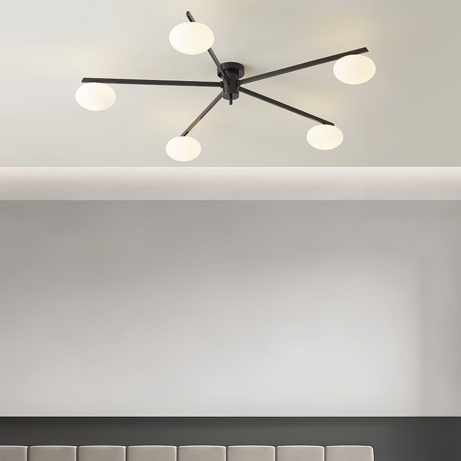 Ceiling Lamp 33.5 in White Glass LED Indoor Modern Minimalist Light Fixture | Black Arms Adjustable Dining Living Room Kitchen Pendant | Thomler