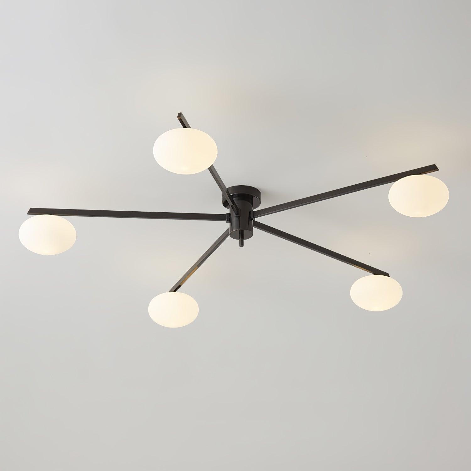 Ceiling Lamp 33.5 in White Glass LED Indoor Modern Minimalist Light Fixture | Black Arms Adjustable Dining Living Room Kitchen Pendant | Thomler